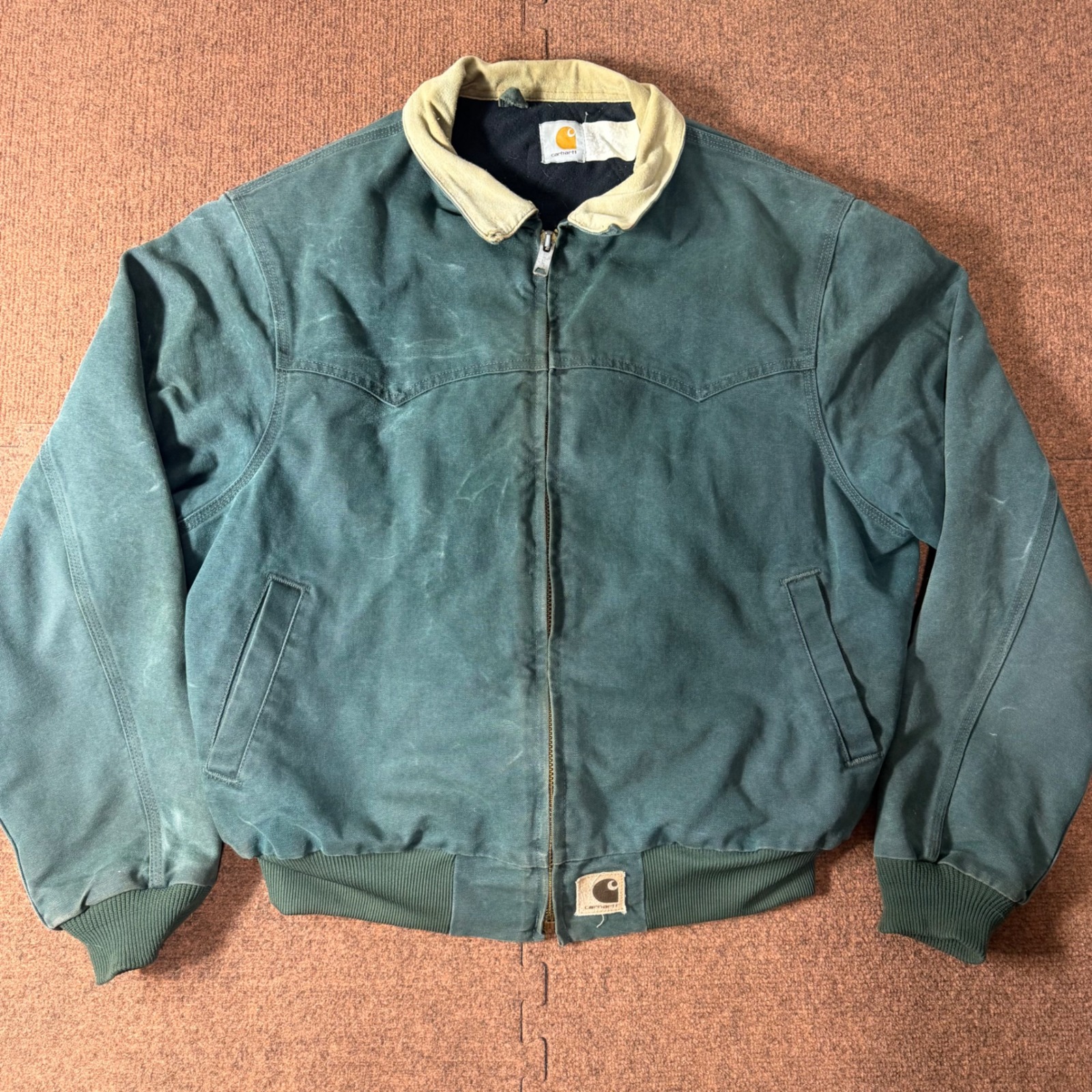 B+ Vintage Carhartt Santa Fe Jacket J14 Htg Hunter Green Quilted Lined Mens Xl